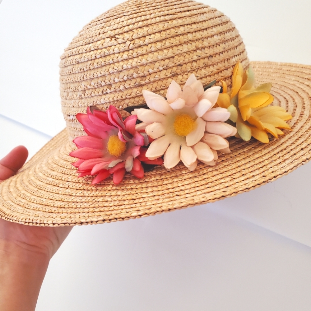 Adams floral  natural straw  summer hat 7-12 yrs